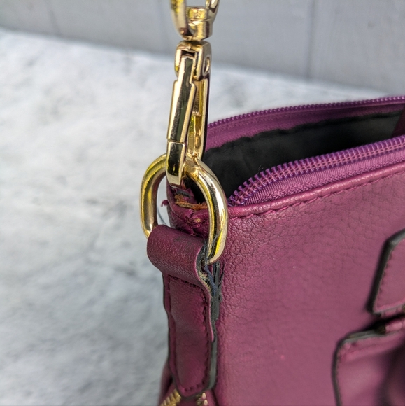 Dot Dash Vegan Leather Satchel Top Handle & Crossbody Strap Purple - Picture 14 of 16